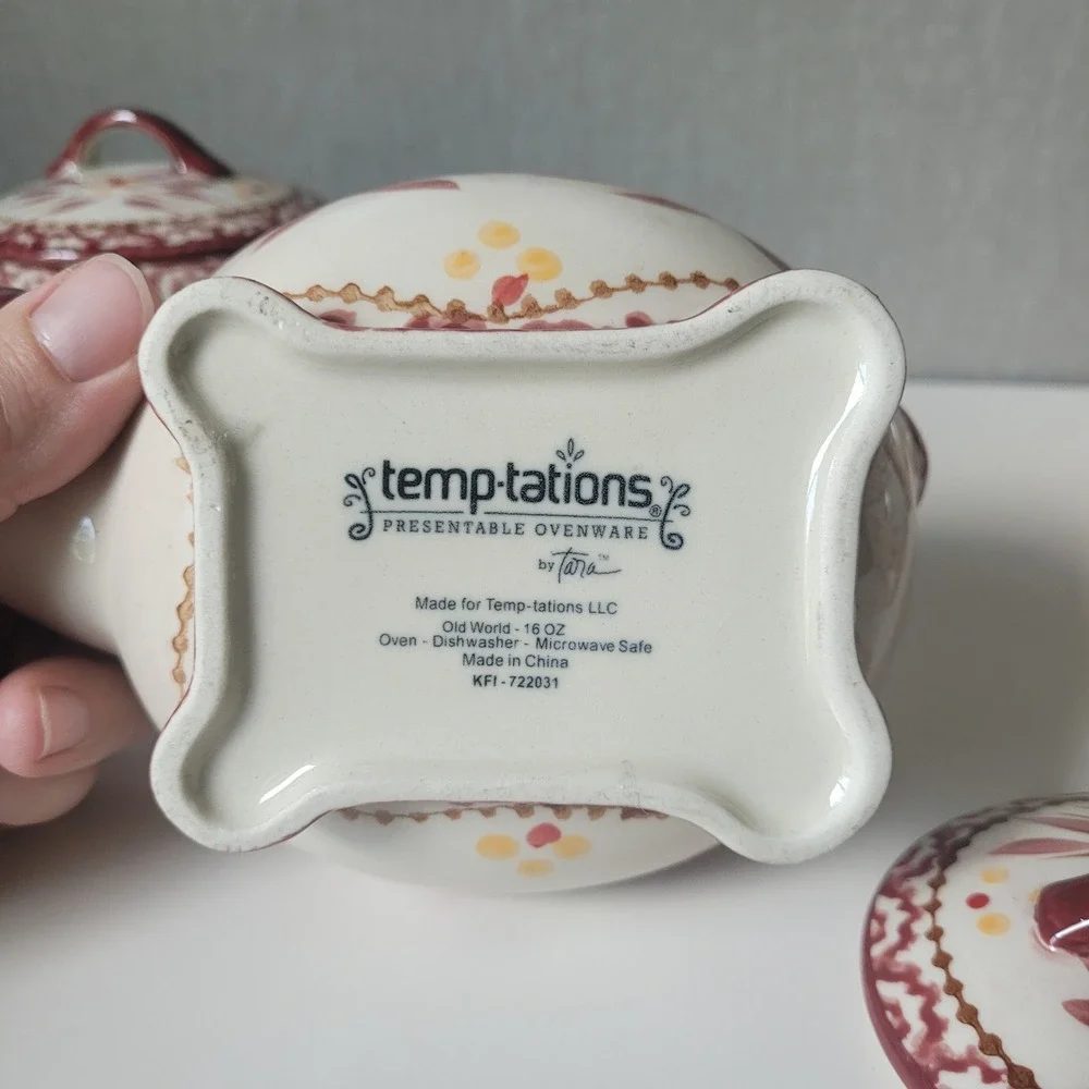 HTF Temp-tations Old World Cow Ramekins Set- 4 Rare Retired Ceramic Baking Cups